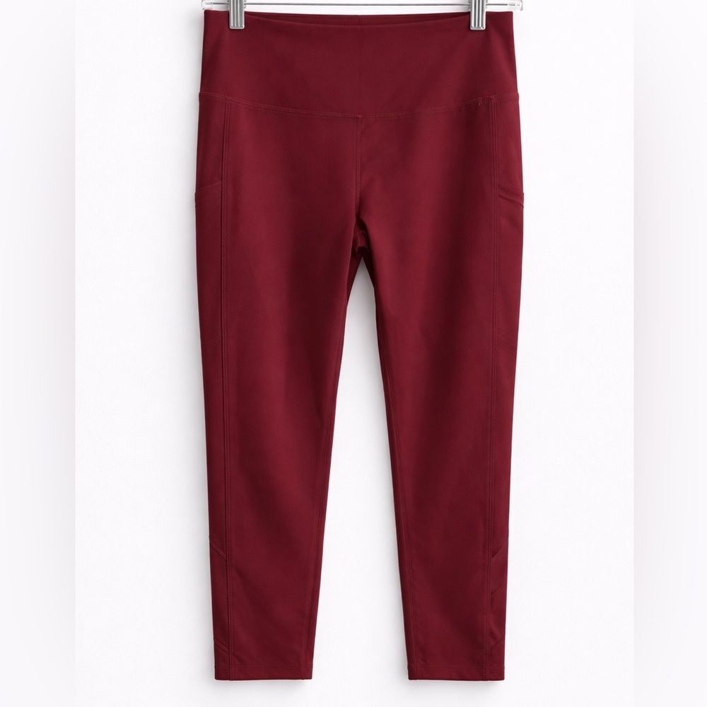 Mondetta Burgundy Cropped Leggings Small Side Pockets Wide Waistband NWOT